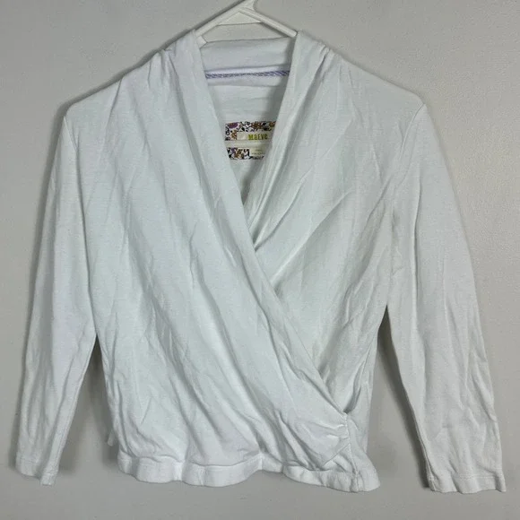 Anthropologie Maeve‎ Curran White Long Sleeve Top Womens Size XS Faux Wrap Boho - Picture 4 of 16